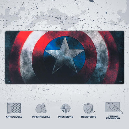 Marvel: Capitan America Tappetino Scrivania per Tastiera e Mouse Pad PC Gaming Deskmat XXL