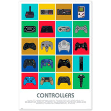 Maxi Poster Videogames: Joystick Controllers Vintage (Atari, Nintendo, Sony, Playstation, Sega, Xbox) da Parete Incorniciabile 91x61 cm Carta Lucida Licenza Ufficiale Nerd Gamers