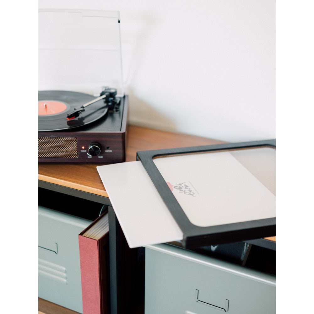 Cornice per Vinile (Nera) Porta Disco Vinile da Parete 35,5 x 35,5 in MDF e Vetro Metacrilato | Cornice Quadrata per Copertina di Album con Accessori per Appenderla - Poster Packaging Protettivo