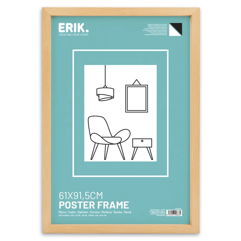 Grupo Erik: Cornice Poster 61 x 91,5 cm effetto legno Faggio Bombata da parete grande, in legno MDF Curvo , Cornice per Maglia da Calcio, Cornice per Quadri grandi