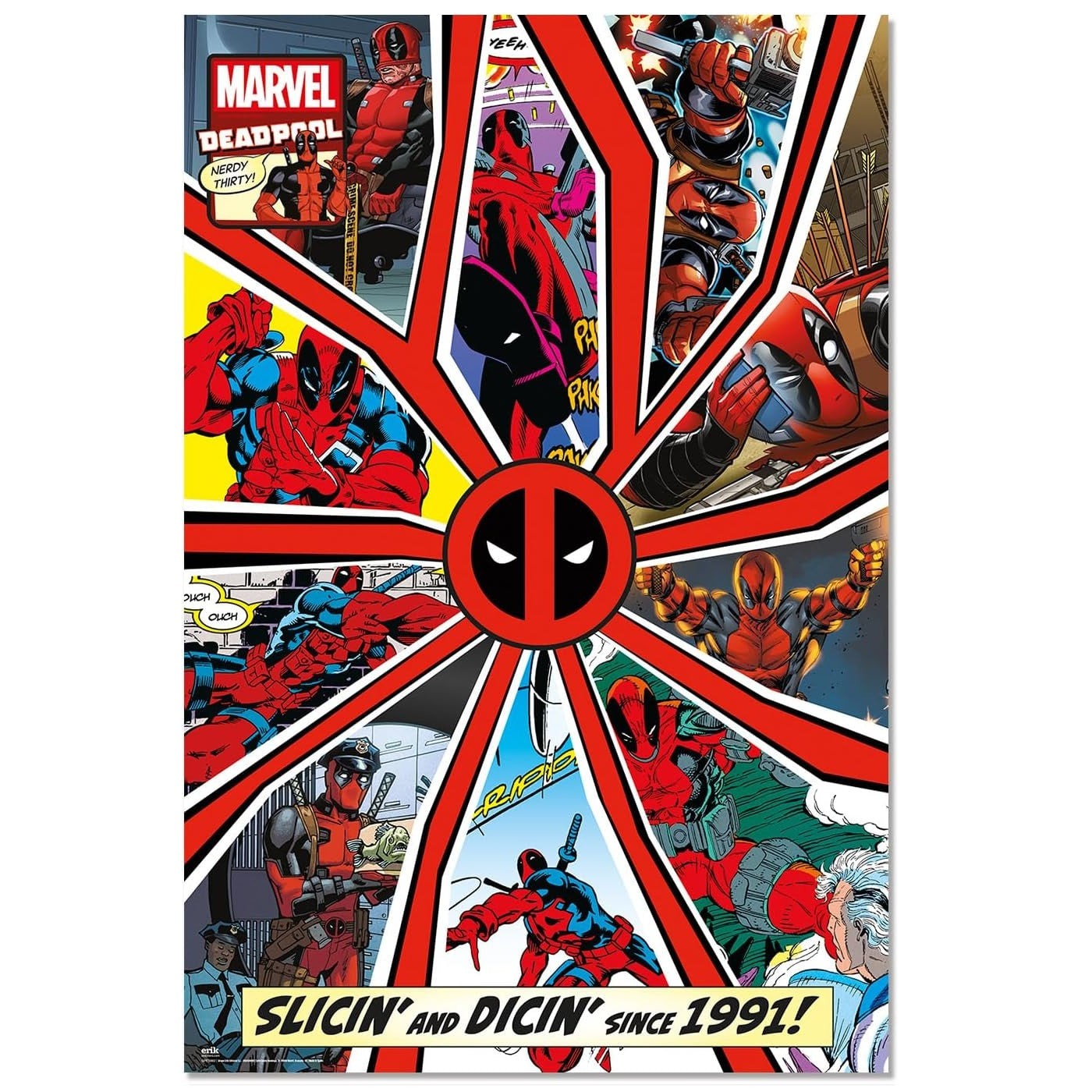 Maxi Poster Marvel (Deadpool) COPERTINA FUMETTO 30 ANNI a Parete per Cameretta Nerd, Ragazzi, Regalo, Licenza Ufficiale, Incorniciabile 91 x 61 cm