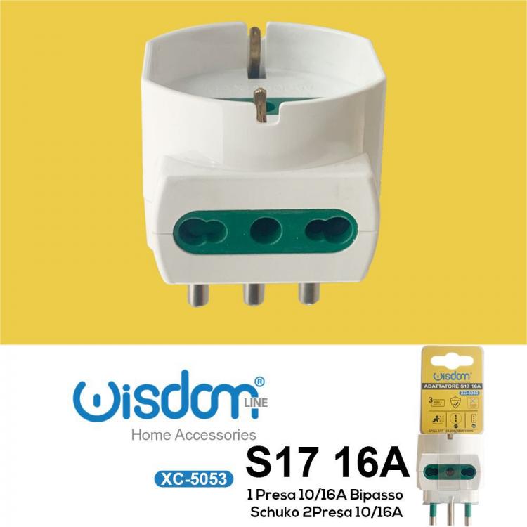 ADATTATORE TRIPLA SPINA 10A/16A PRESA SCHUKO MULTIPRESA SALVASPAZIO BIPASSO 5053