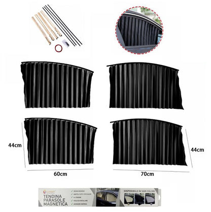 Kit 4 Tenda Tendina Parasole Raggi Uv Magnetica Auto Anteriore E Posteriore Nera