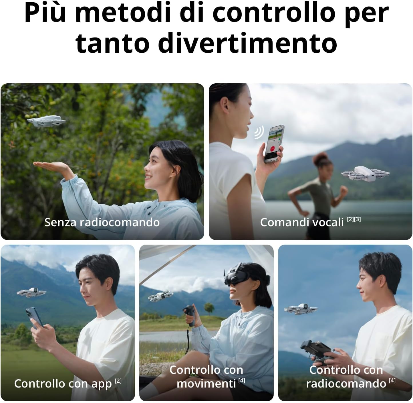 DJI Neo Combo Fly More, Mini Drone con Fotocamera UHD 4K per adulti, 135g drone che vola da solo e ti segue, decollo dalla mano, tracciamento del soggetto, QuickShot, con RC-N3 e 3 Batterie