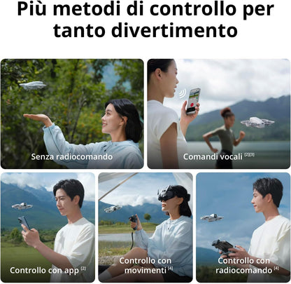 DJI Neo Combo Fly More, Mini Drone con Fotocamera UHD 4K per adulti, 135g drone che vola da solo e ti segue, decollo dalla mano, tracciamento del soggetto, QuickShot, con RC-N3 e 3 Batterie