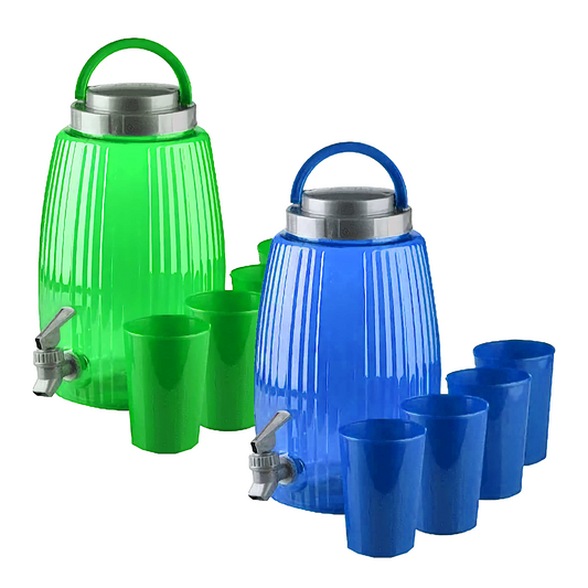 Dispenser Con Rubinetto Erogatore + 4 Bicchieri 4,7L Campeggio Picnic Ufficio