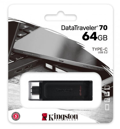 Kingston Pendrive Datatraveler 64Gb Usb 3.1 + Type C Dt70/64Gb Chiavetta Memoria