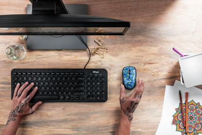 Trust Mouse Ottico Wireless Yvi Peacock 1600Dpi Usb Blu 23388 Mouse Senza Filo