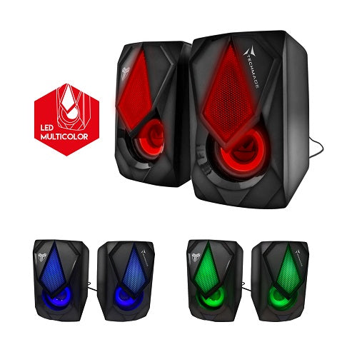 Techmade Casse Per Pc 2.0 Speaker Gaming  Computer 3W Luce Led  Multicolor Nero
