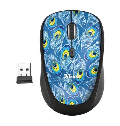 Trust Mouse Ottico Wireless Yvi Peacock 1600Dpi Usb Blu 23388 Mouse Senza Filo
