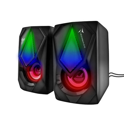 Techmade Casse Per Pc 2.0 Speaker Gaming  Computer 3W Luce Led  Multicolor Nero