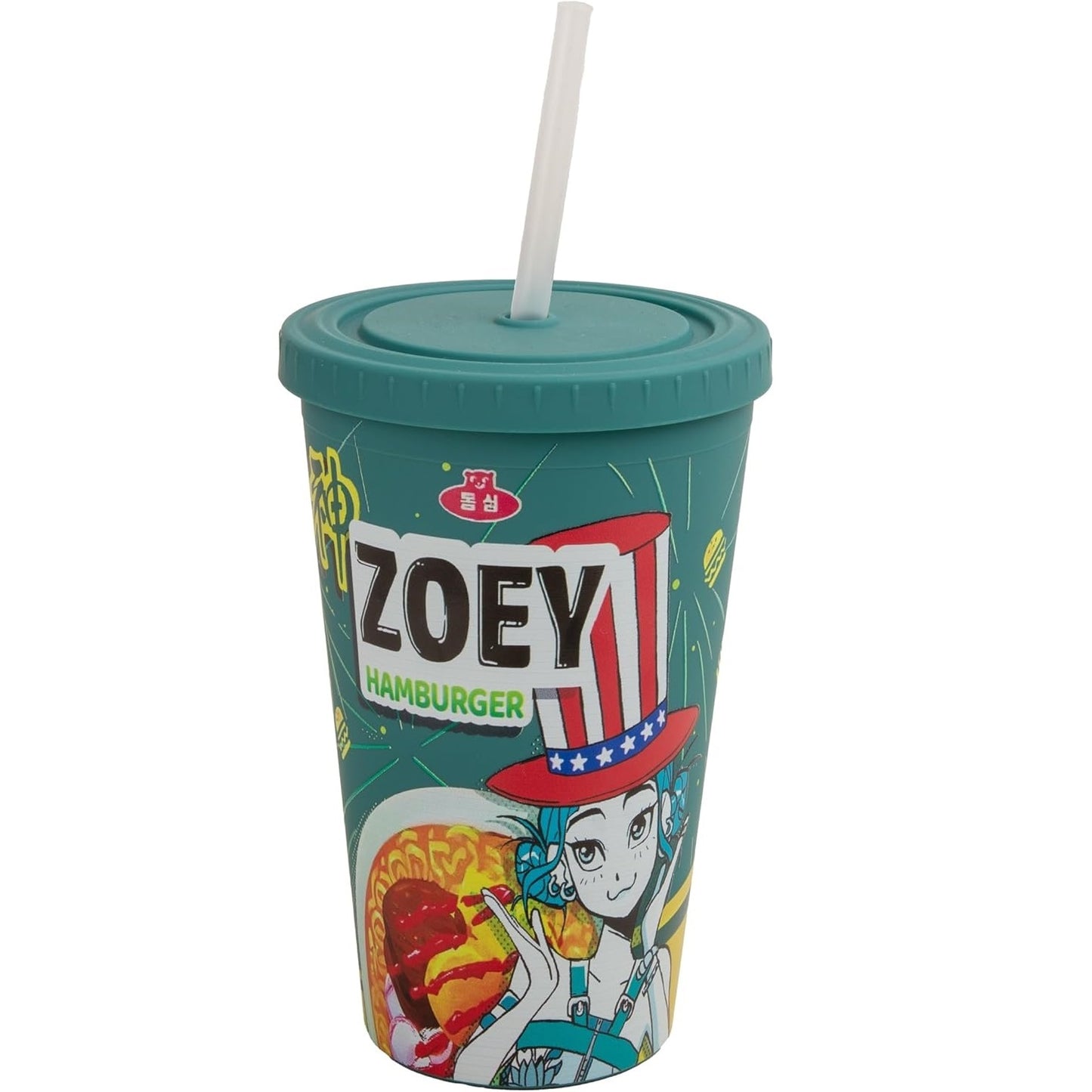 Cinereplicas - Kpop Demon Hunters - Bicchiere con Cannuccia e Coperchio 475 ml (Zoey Hamburger) Tazza Licenza Ufficiale