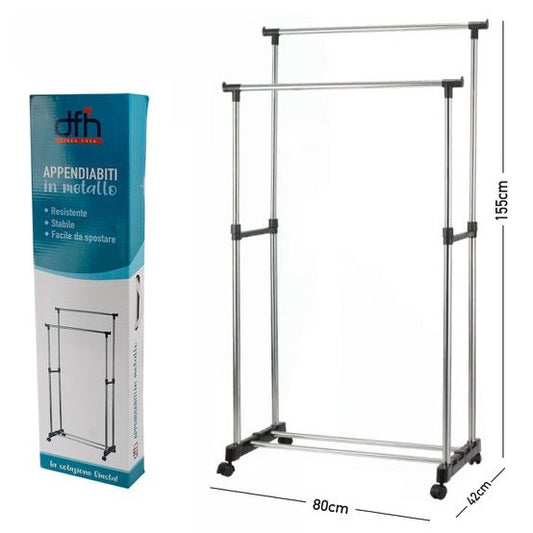 Stand Appendiabiti Doppio Con Ruote Stender Regolabile In Altezza 80X40X160 Cm