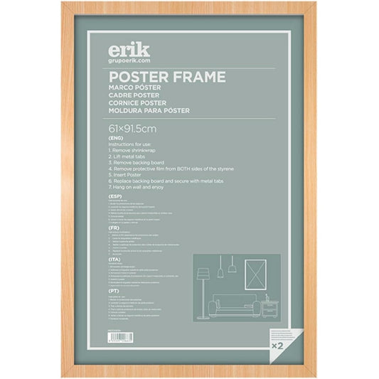 Grupo Erik: Cornice Poster 61 x 91,5 cm effetto legno Faggio Bombata da parete grande, in legno MDF Curvo , Cornice per Maglia da Calcio, Cornice per Quadri grandi