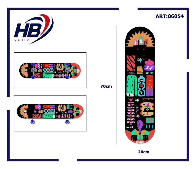 Hb Sport Skateboard Completo Ragazzi/Adulto Unisex Skate In Legno Colorato 70Cm