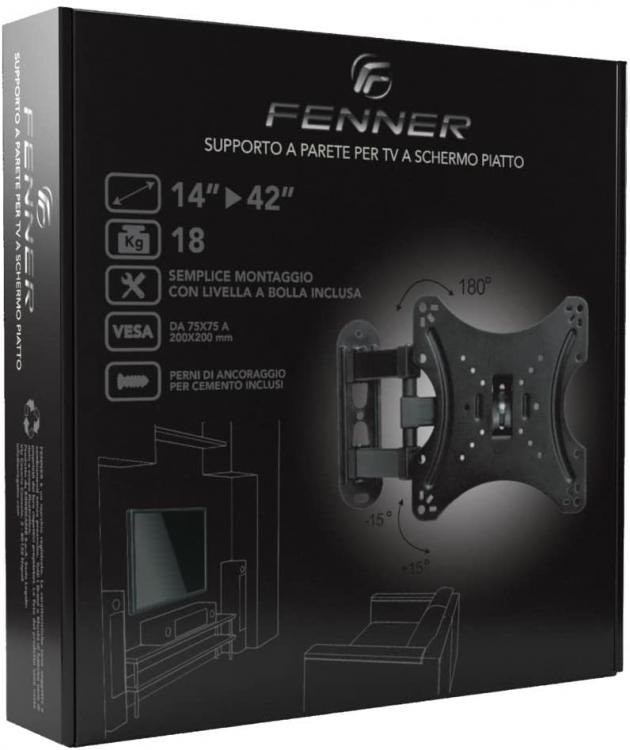 Fenner Tech Staffa Tv 14"-42" Full Motion Extra Slim 20Kg Braccio Snodabile Led
