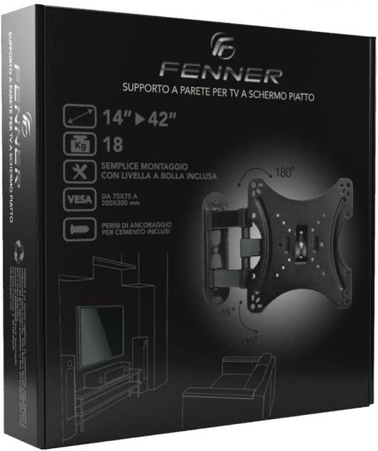 Fenner Tech Staffa Tv 14"-42" Full Motion Extra Slim 20Kg Braccio Snodabile Led