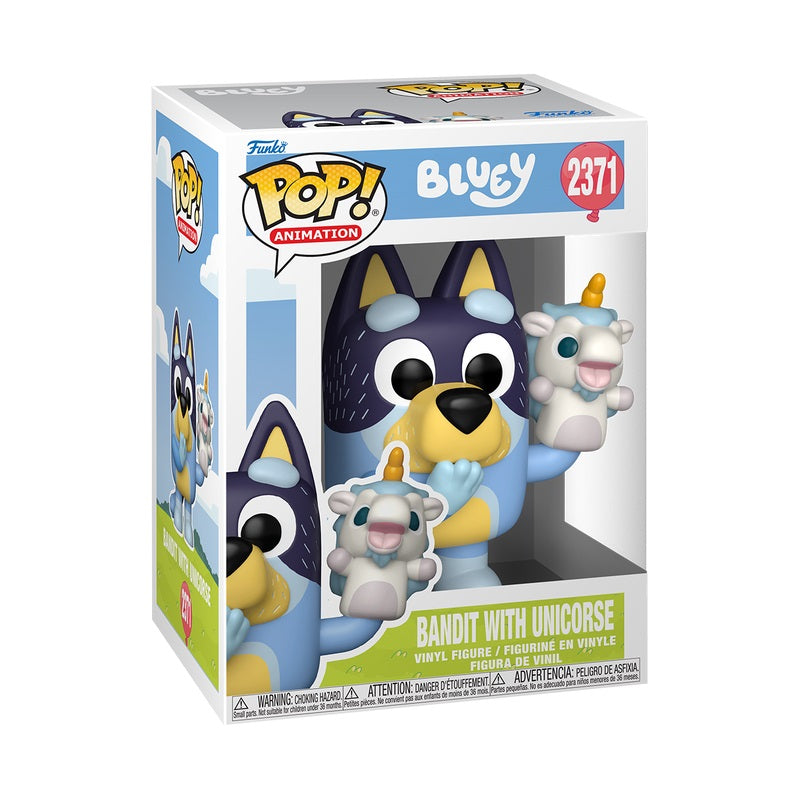 Funko Pop ! Animation Bluey - (2371)  Bandit w/Unicorse - Figure Papà 9Cm (PREORDER)