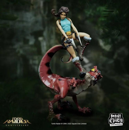 Weta Workshop Tomb Raider "Lara Vs Raptor" #2 Mini Epics Statuetta Figure 24Cm