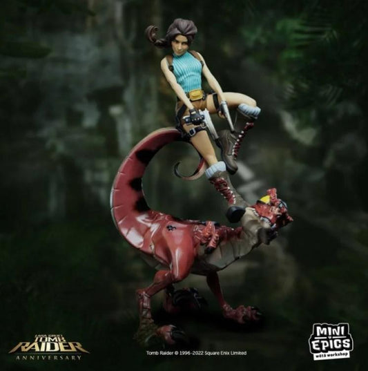Weta Workshop Tomb Raider "Lara Vs Raptor" #2 Mini Epics Statuetta Figure 24Cm