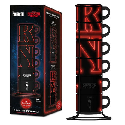 Bialetti Set da 6 Tazzine Impilabili Stranger Things Fluorescenti - Serie Netflix