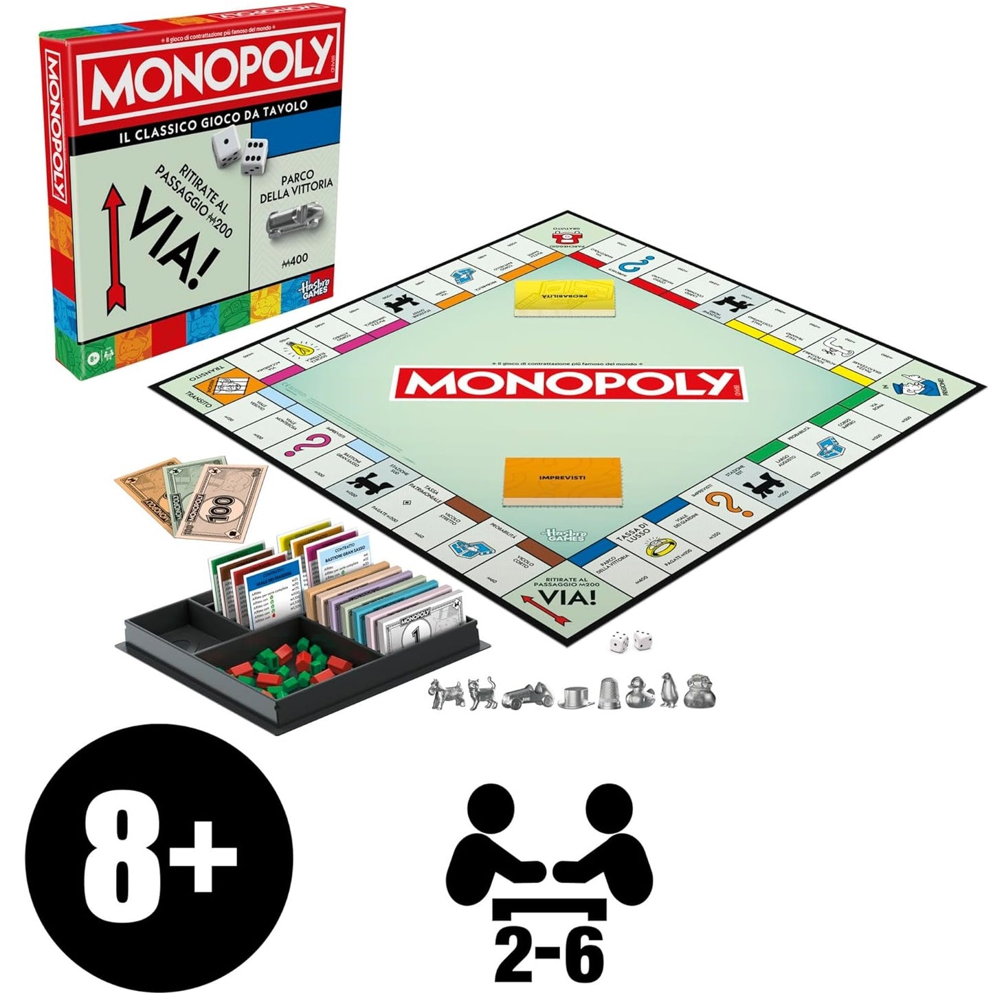 Hasbro Games Monopoly Gioco da Tavolo Ideale per Famiglia e Amici - 2-6 Giocatori
