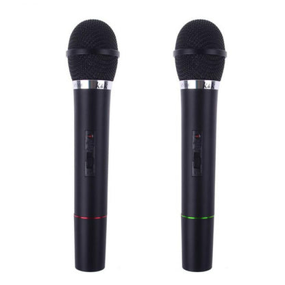 COPPIA MICROFONI PROFESSIONALI WIRELESS CON BASE CENTRALINA VHF BICANALI KARAOKE