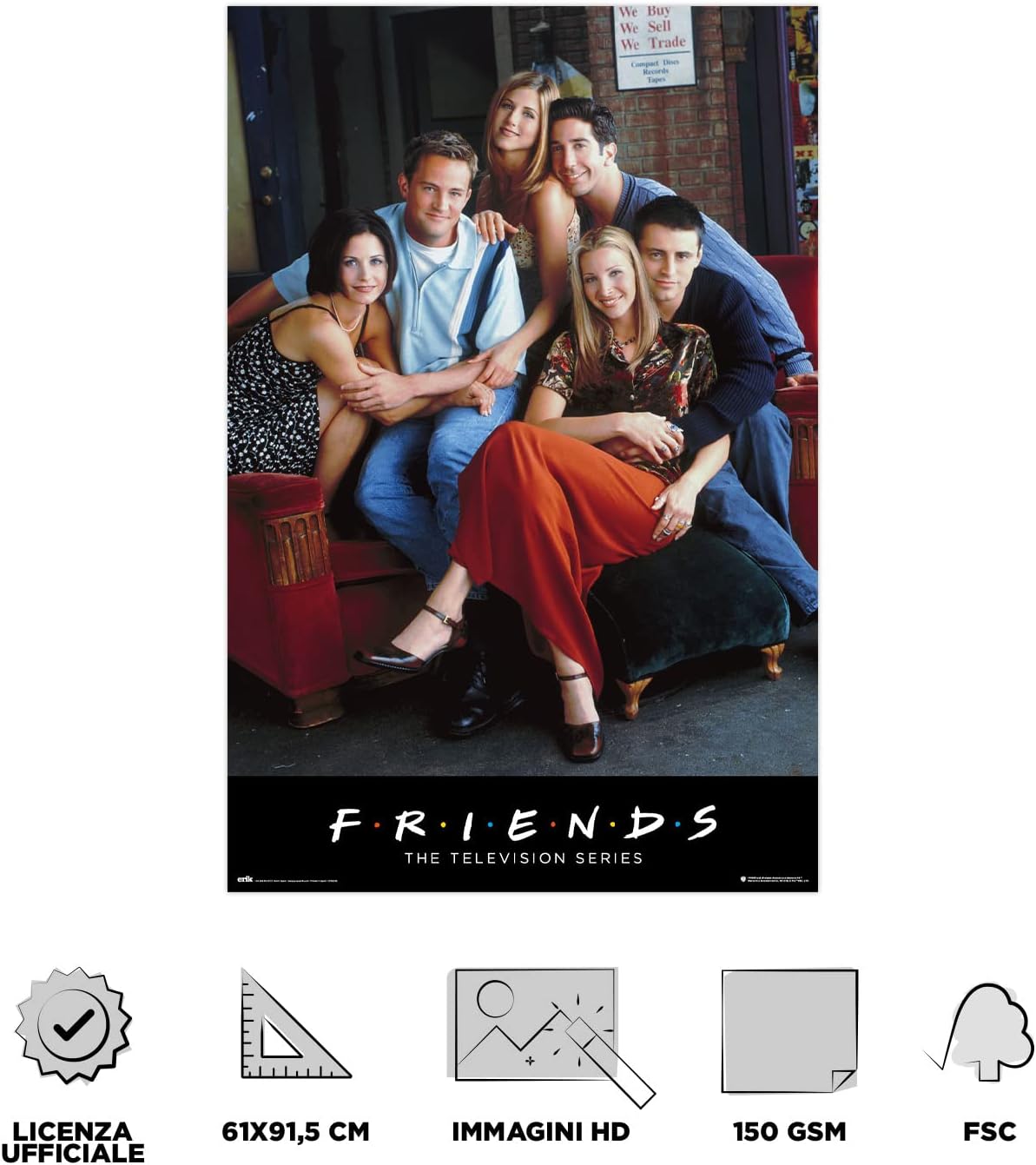 Maxi Poster (Friends-Personaggi) 91x61 cm Incorniciabile da Muro Parete Nerd Ufficio Casa Cameretta