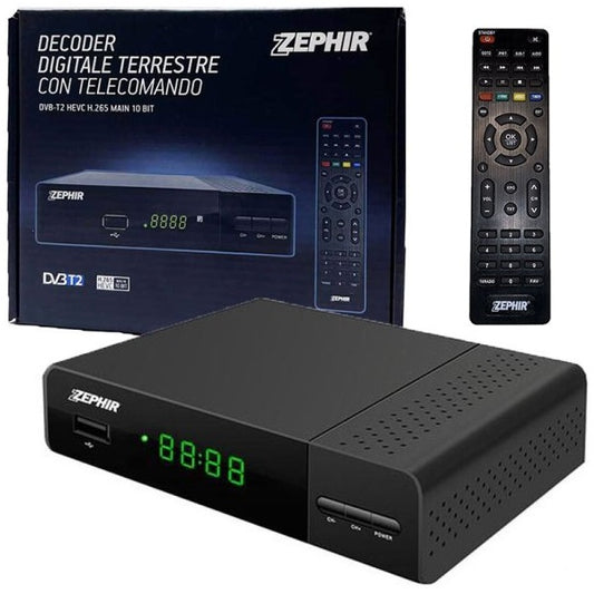 Zephir Decoder Digitale Terrestre DVB-T2 HDMI Tv Full Hd Dvb-T2 H265 10 bit Nero