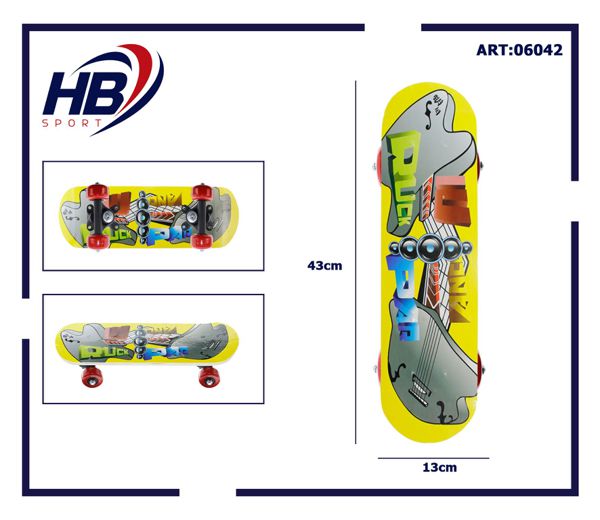 Hb Sport Skateboard Bambini Unisex Skate In Legno Fantasia Colorato 43 Cm Pvc