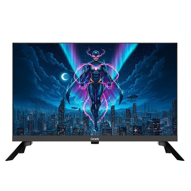Graetz Smart Tv 24" HD Led Google Tv - DVB-T2-S2-C (220v / 12v con Cavo incluso) CI+ - 2 Telcomandi con Funziona Vocale - Ideale per Camper Barca Hotel - GR24G1300