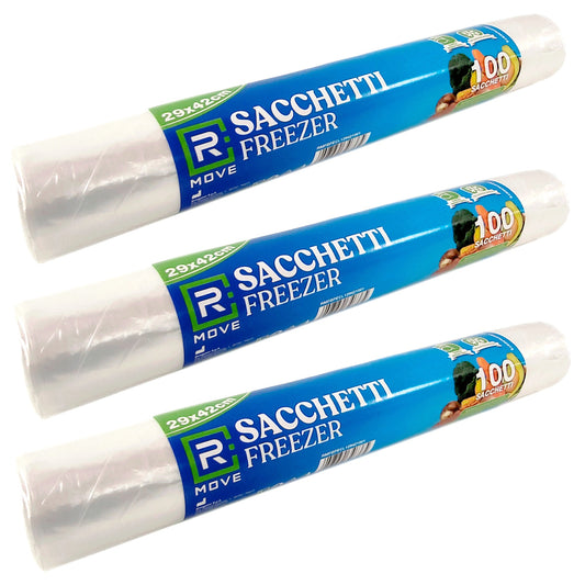 3 Rotoli da 100 Buste Sacchetti 29x42 Sacchi Freezer Alimenti Congelatore Frigo