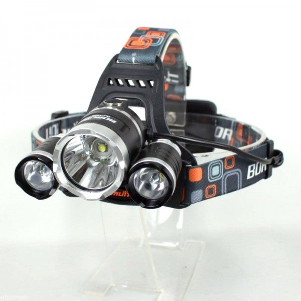 Torcia Lampada Frontale Led Ricaricabile 3 Led 5000 Lumen Cree T6 R5 Testa Casco