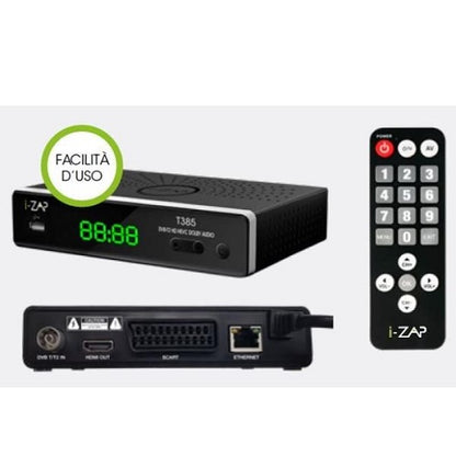 I-Zap Decoder Digitale Terrestre Hd Dvb T2 Hevc Usb Lan Scart Hdmi Led - T385