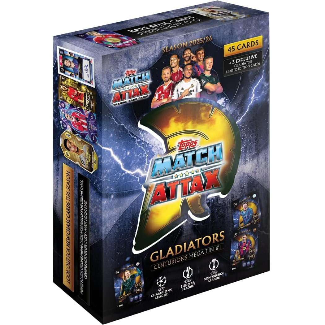 Topps Match Attax UEFA Champions League 2025/26 Gladiators Centurions Mega Tin Box Carte Calcio