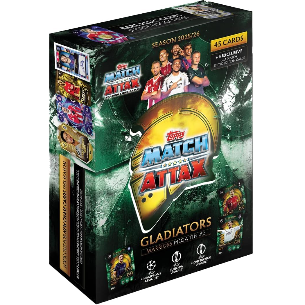 Topps Match Attax UEFA Champions League 2025/26 Gladiators Warriors Mega Tin Box Carte Calcio