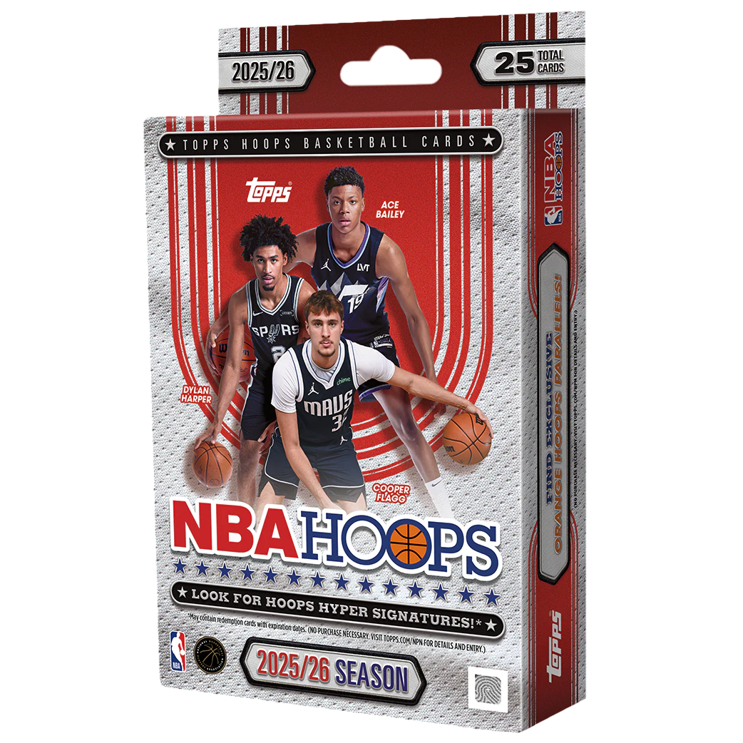 Topps NBA Hoops 2025 / 2026 Hanger Box Carte Basket Collezionabili Ufficiali