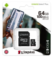 Kingston Micro Sd 64GB + Adattatore Canvas Plus Sdcs2 64Gb Classe 10 100Mb/S