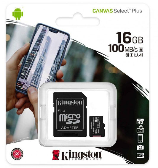 Kingston Micro Sd 16Gb + Adattatore Canvas Plus Sdcs2 32Gb Classe 10 100Mb/S
