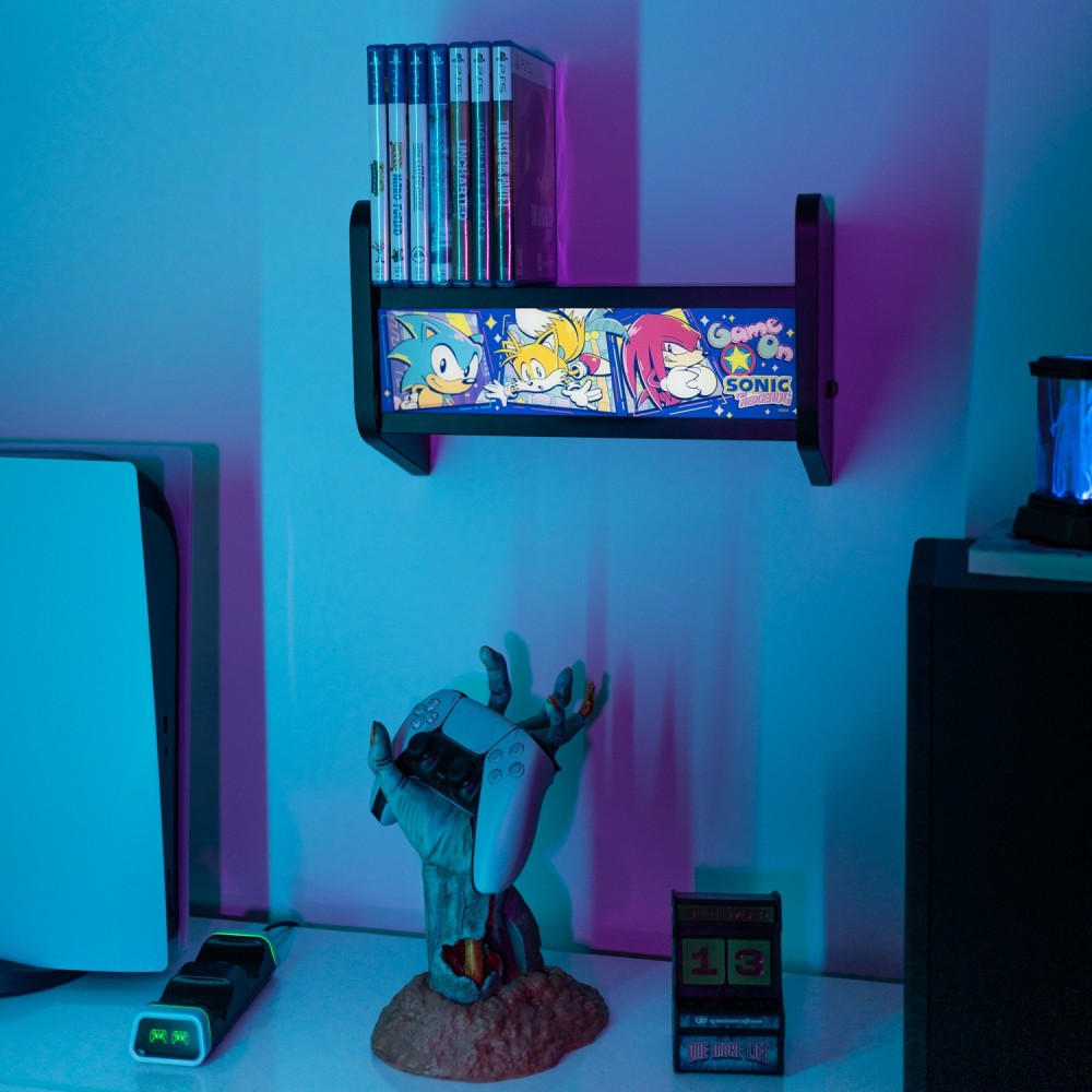 Sonic th Hedgehog - Lampada Arcade (GAME ON) USB o Ricaricabile con Mensola da parete per Giochi o Console da Arcade, Luce d'Atmosfera, Regali per giocatori per camera Gaming, accessori per l'installazione di giochi, Gamer Gadget, Merchandise