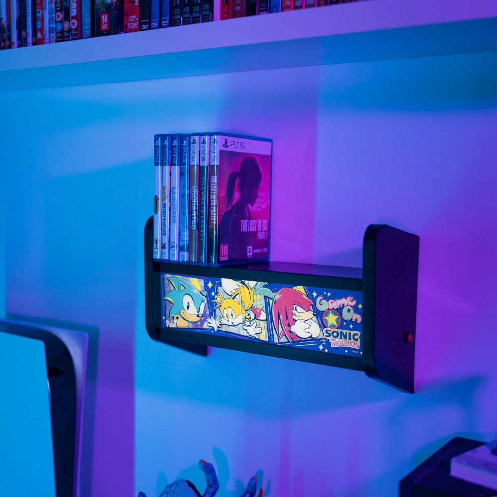 Sonic th Hedgehog - Lampada Arcade (GAME ON) USB o Ricaricabile con Mensola da parete per Giochi o Console da Arcade, Luce d'Atmosfera, Regali per giocatori per camera Gaming, accessori per l'installazione di giochi, Gamer Gadget, Merchandise
