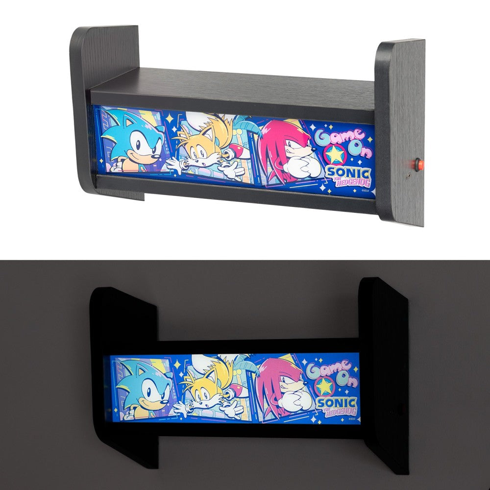 Sonic th Hedgehog - Lampada Arcade (GAME ON) USB o Ricaricabile con Mensola da parete per Giochi o Console da Arcade, Luce d'Atmosfera, Regali per giocatori per camera Gaming, accessori per l'installazione di giochi, Gamer Gadget, Merchandise