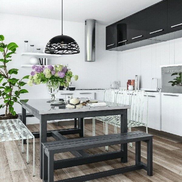 Lampadario Moderno A Sospensione Paralume Traforato Intrecciato Ferro E27 Nero
