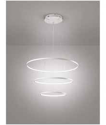 Lampadario Pendente Led 48W Cerchi Anelli Bianco Moderno Salone Bianco Freddo