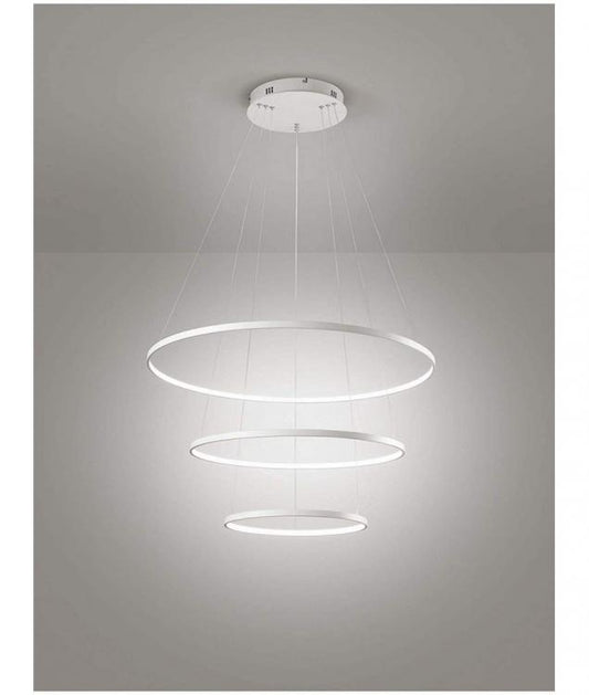 Lampadario Pendente Led 48W Cerchi Anelli Bianco Moderno Salone Bianco Freddo
