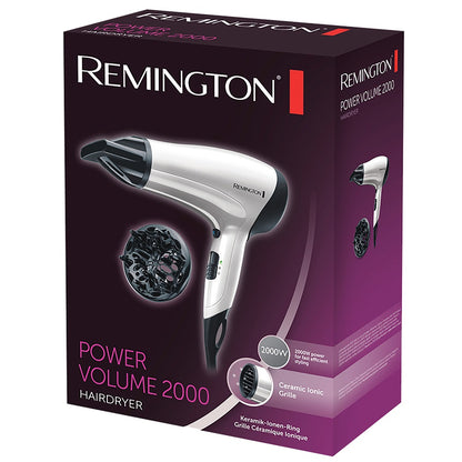 Remington D3015 Asciugacapelli Professionale Remington, Leggero, Griglia Ionica in Ceramica, 2000W, 3 livelli di riscaldamento, 2 Potenze di ventilazione, due ugelli per lo styling Phon per Capelli Lisci e Ricci + diffusore, White