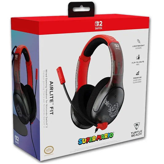 TURTLE BEACH Airlite™ Fit Cuffie da gioco Wired Gaming per Nintendo Switch 1 e 2 (Super Mario Star) Microfono flip-and-mute, padiglioni auricolari dal comfort superiore, licenza ufficiale per tutti i Nintendo Switch (Black e Red)
