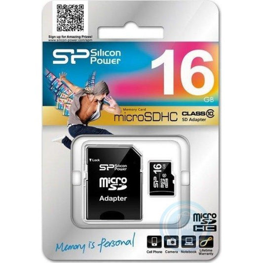 Silicon Power Microsdhc Card 16 Gb Micro Sd Memoria/Adattatore Sp V10 Classe 10