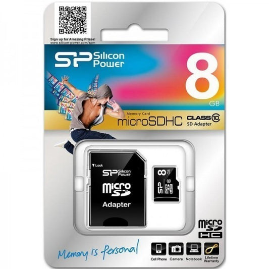 Silicon Power Microsdhc Card 8 Gb Micro Sd Memoria/Adattatore Sp V10 Classe 10