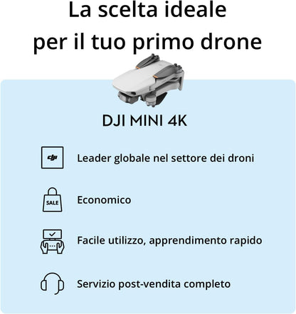 DJI Mini 4K Fly More Combo, Drone per adulti, Fotocamera 4K HD, < 249 g, stabilizzatore 3 assi, trasmissione video 10 km, Return automatico, 3 Batterie per tempo di volo max 93', QuickShots